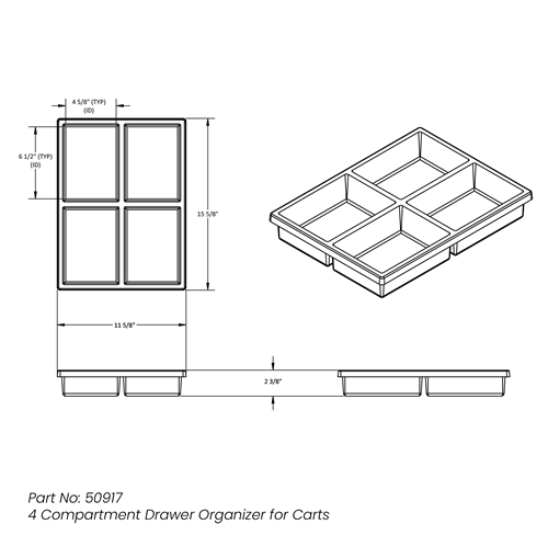 50917 | 4 Compartment Drawer Organizer for Carts